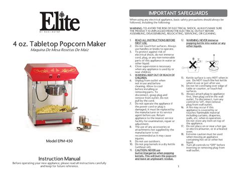 elite popcorn machine instructions